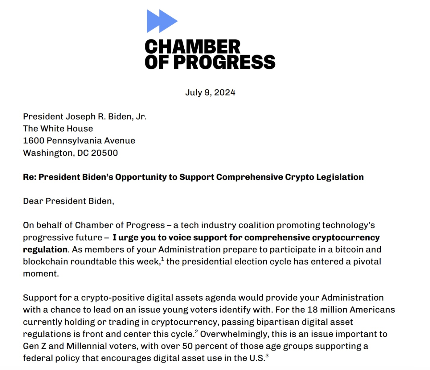 Chamber of Progress kêu gọi Biden hỗ trợ ngành tiền điện tử