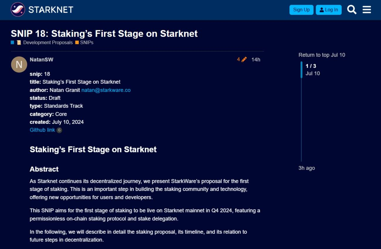 Cuối năm 2024: Starknet (STRK) chính thức giới thiệu tính năng Staking.